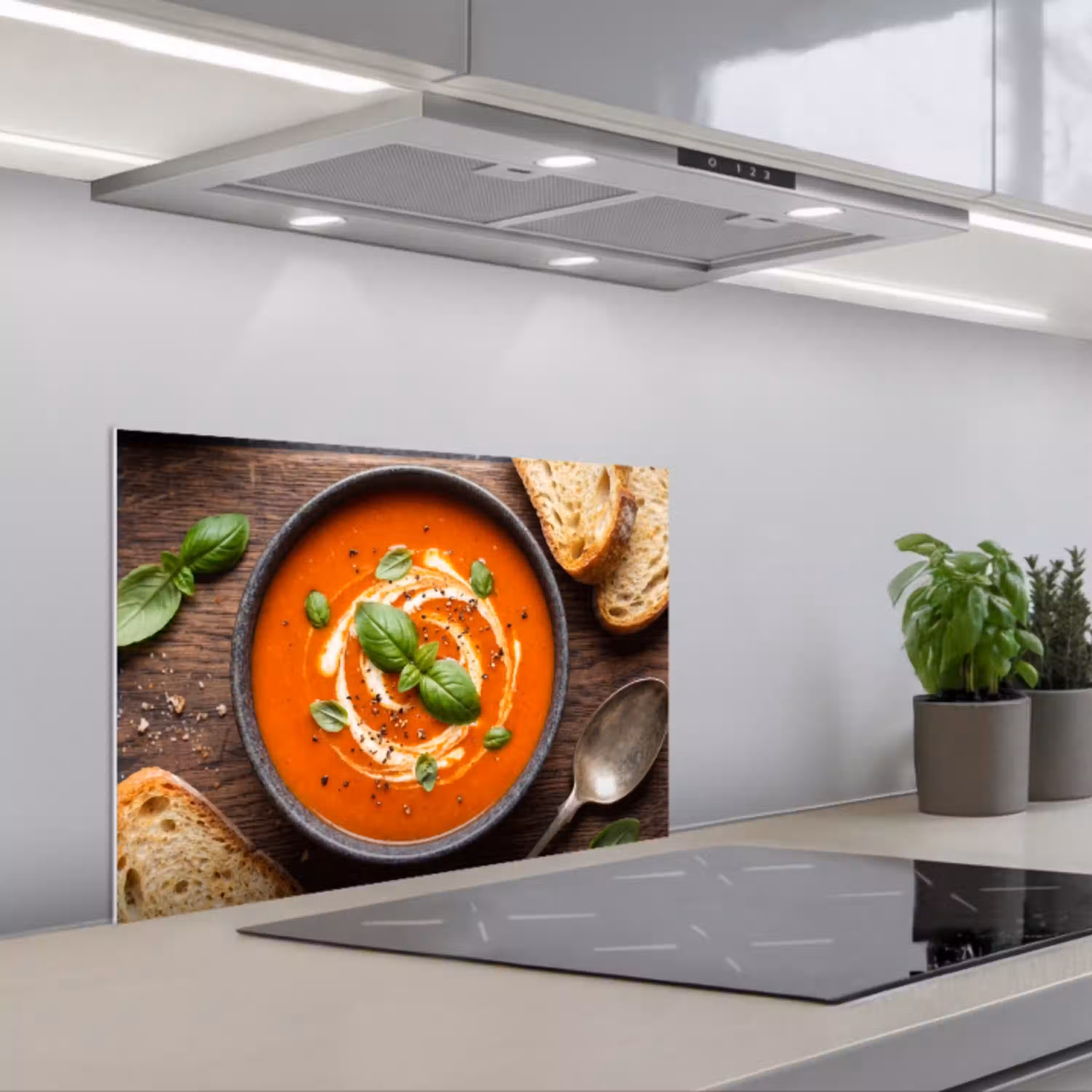 Eten - Soep - Basilicum - Rustiek - Rood keuken achterwand spatscherm klein -3d_schuin