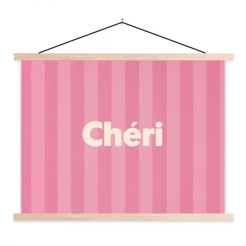 Gestreept - Roze - Chéri textielposter latten blank klein -3d