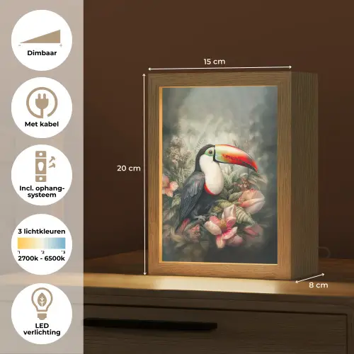 Toekan - Vogels - Bloemen - Planten - Tropisch Light Box met kabel (Tafellamp) klein -USP_NL