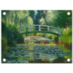 Brug - Hout - Vijver - Waterlelies tuinposter los doek klein -3d