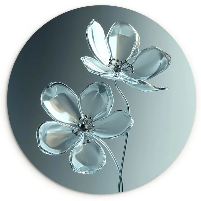 Kristal - Bloemen - Grijs Wandcirkel kunststof plaat 5mm dik klein -3d