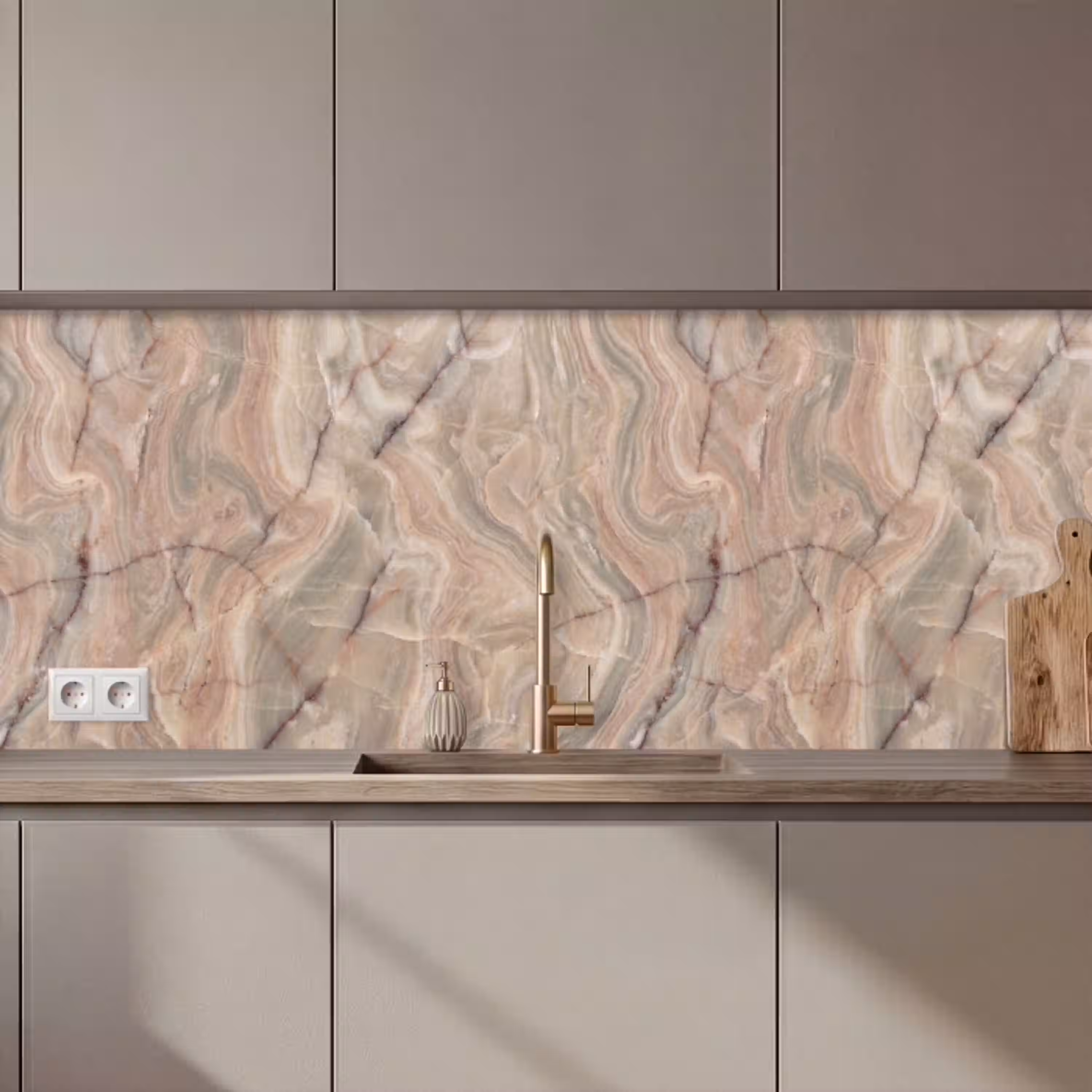 Marmer - Patroon - Abstract - Beige - Groen keuken achterwand 2 middel zz_3dshopping