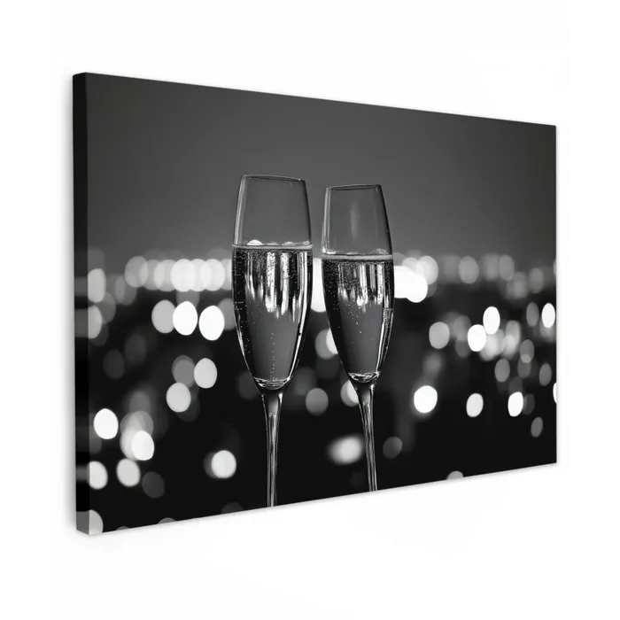 Bubbels - Proosten - Champagneglazen - Stadslichten Tuinposter op houten frame 2 cm dik klein -3d