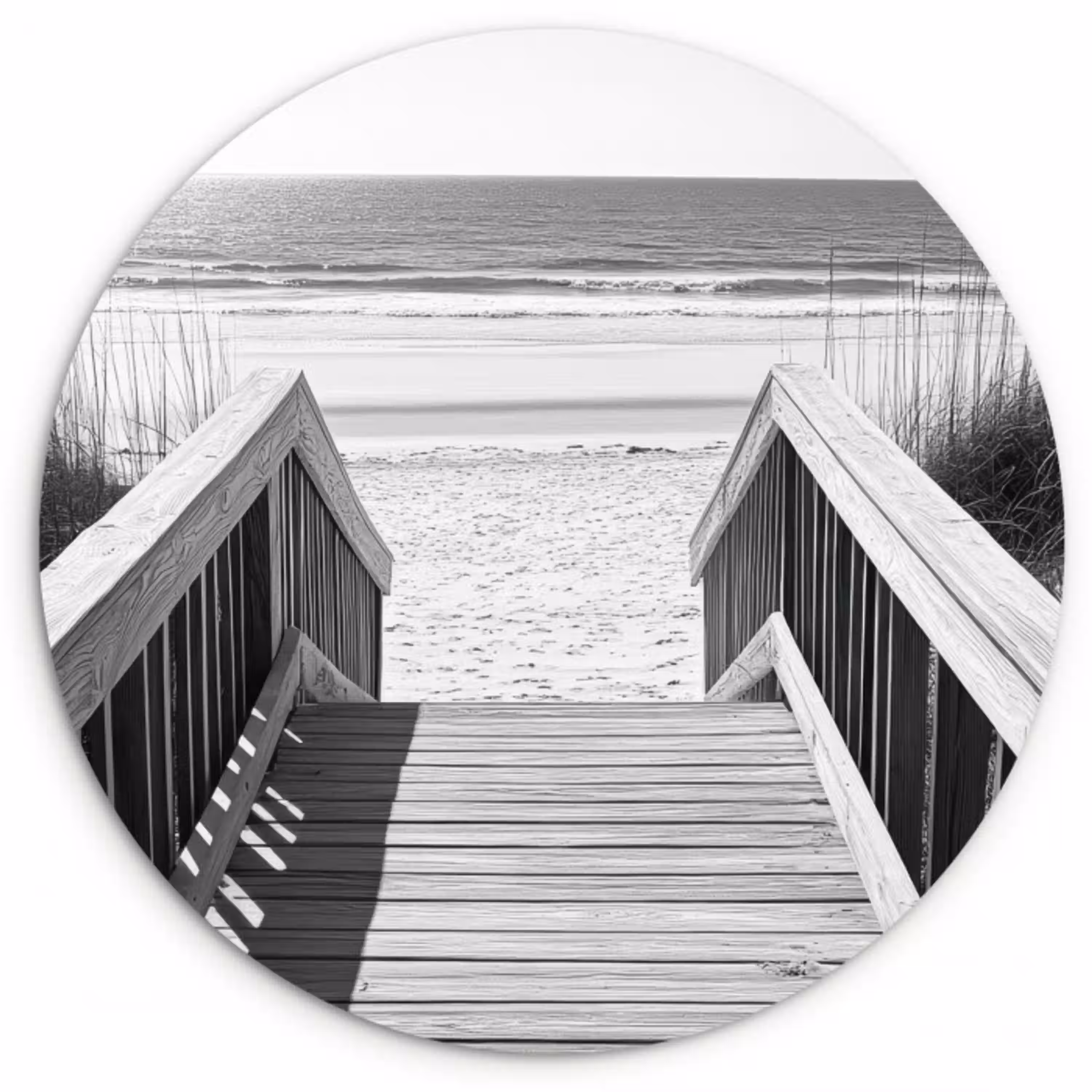 Loopbrug - Hout - Strand - Zee Wandcirkel kunststof plaat 5mm dik klein -3d