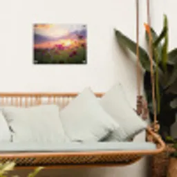 Bloemenveld bij zonsondergang tuinposter los doek klein -sfeer7