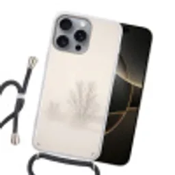 Boom - Mist - Sneeuw - Winter - Minimalistisch Hoesje iPhone 16 Pro Max met koord klein -sfeer1