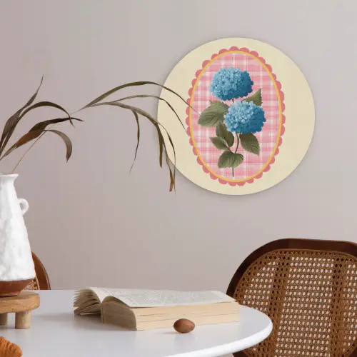 Bloemen - Blauw - Lijst - Bladeren Akoestische PET Vilt - Rond klein -sfeer3