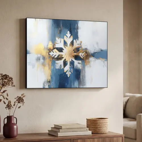 Abstract - Winter - Sneeuwvlok - Sneeuw - Goud Textielframe - compleet frame klein -sfeer3