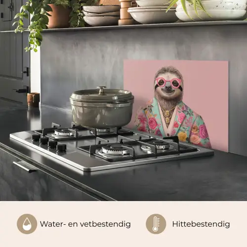 Luiaard - Bloemenprint - Bril - Roze keuken achterwand spatscherm klein -usp_NL