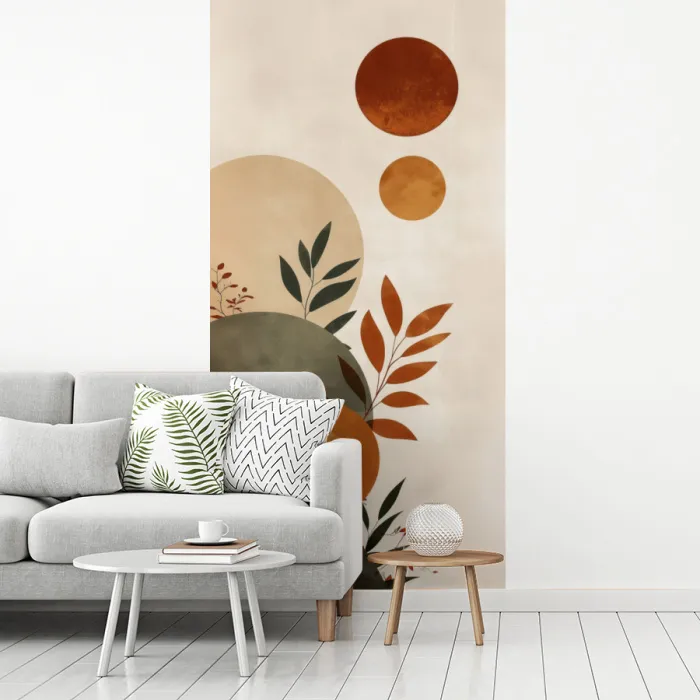 Vormen - Rond - Bladeren - Beige fotobehang vinyl groot -woonkamer