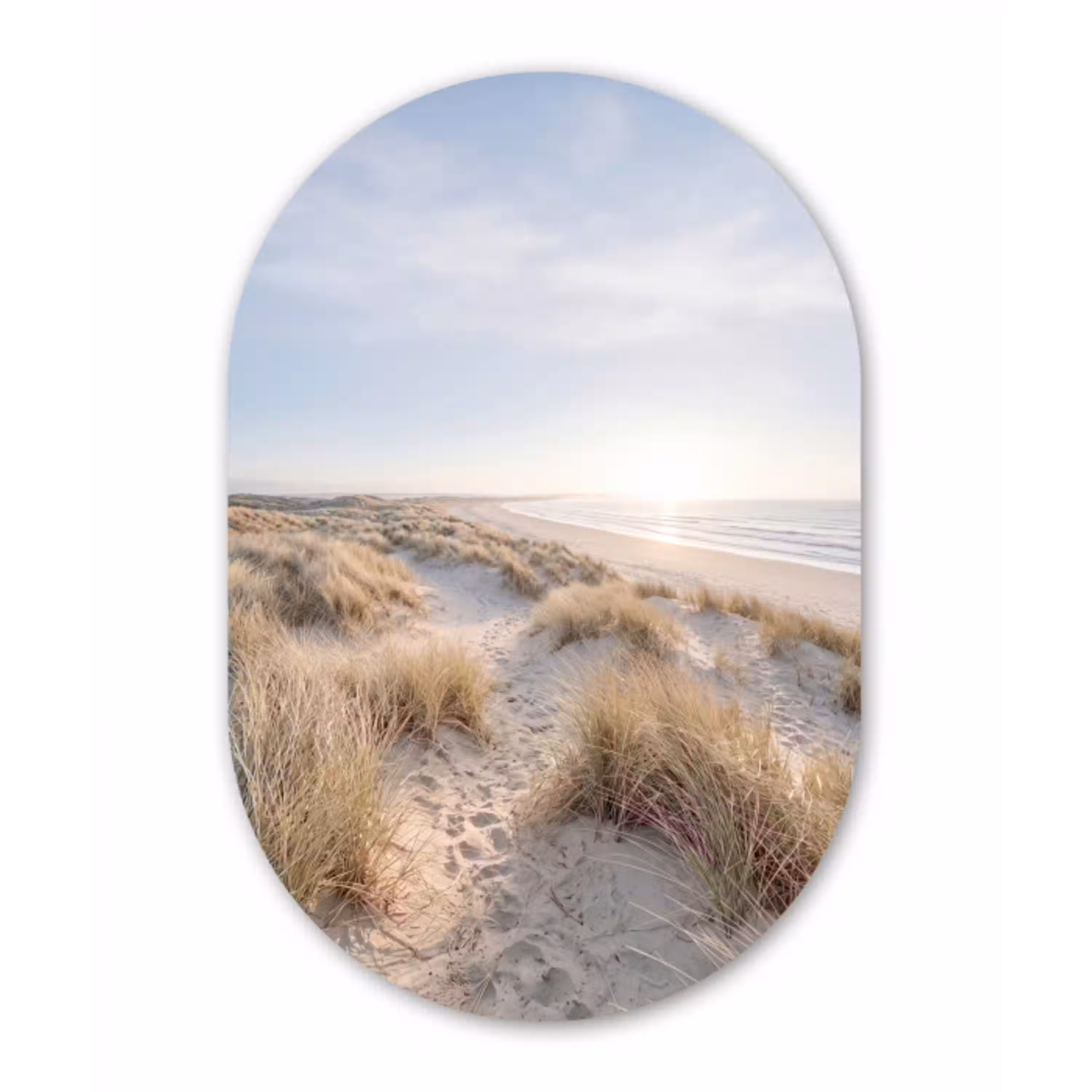 Duinen - Strand - Beige Wandcirkel Ovaal Aluminium middel -3d