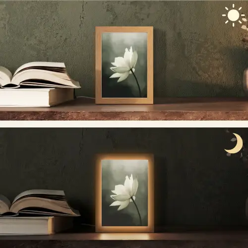 Wit - Lotus - Donker - Bloem Light Box met kabel (Tafellamp) klein -sfeer3
