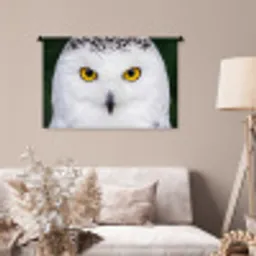 Sneeuwuil - Portret - Geel Wandkleed katoen middel -sfeer4