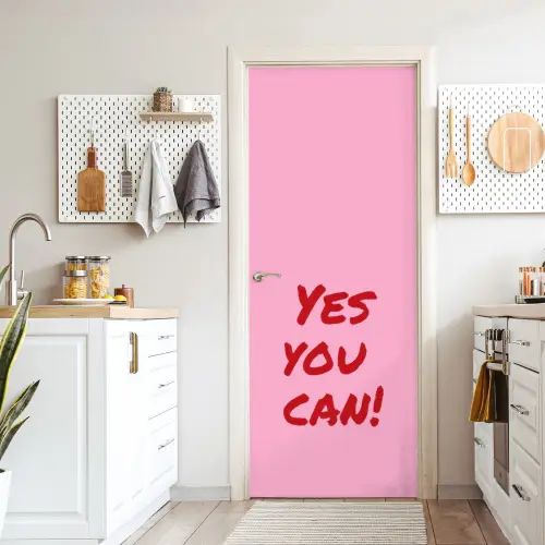 Yes you can do it - Rood - Roze deurposter klein -sfeer5