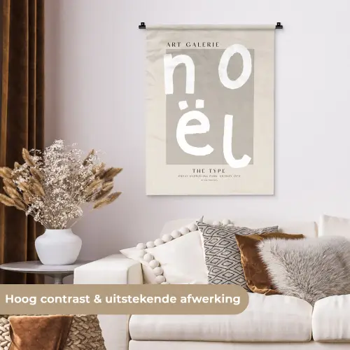 Kerstmis - Quotes - Noël - Wit - Beige Wandkleed katoen klein -sfeer1