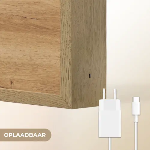 Houtlook - Bruin - Hout Light Box met batterij (Wandlamp) middel -USP_websiteoplaadbaarNL