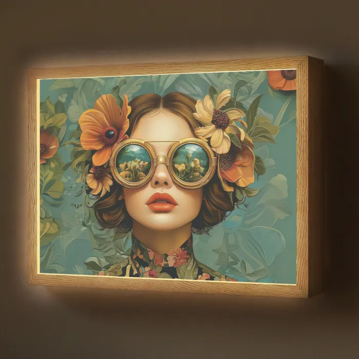 Vrouw - Bloemen - Vlinders - Natuur - Vintage Light Box met batterij (Wandlamp) middel -z3d_website