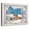 Winterlandschap - Huisje - Bergen - Uitzicht - Doorkijk - Natuur Textielframe zwart klein -3d