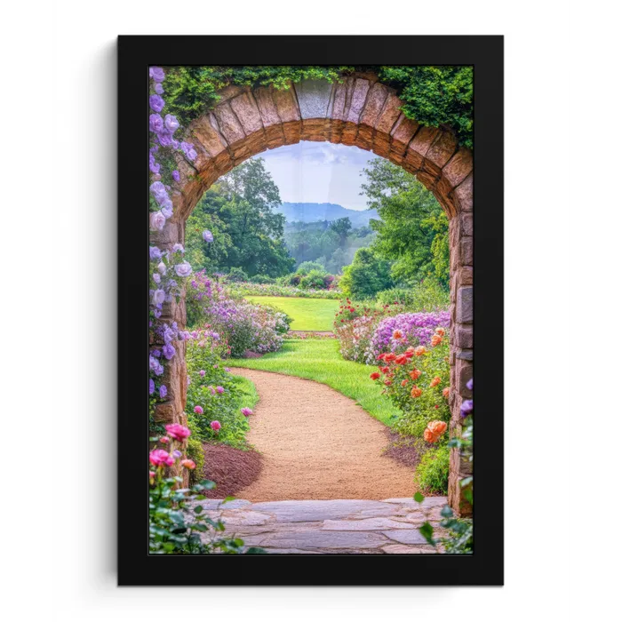 Doorkijk - Poort - Bloemen - Tuin fotolijst zwart zonder passe partout klein -3d