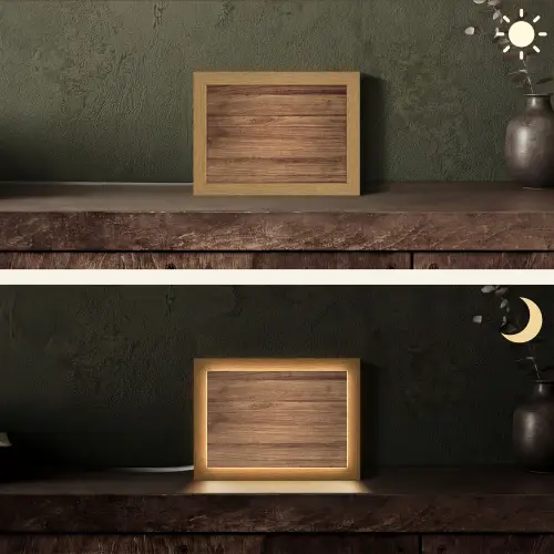 Houtlook - Bruin Light Box met kabel (Tafellamp) klein -sfeer3