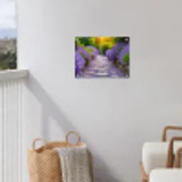 Lavendelpad bij zonsondergang tuinposter los doek klein -sfeer8