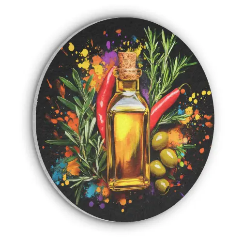 Olijfolie - Graffiti - Peper - Olijven - Modern Akoestische PET Vilt - Rond klein -3d