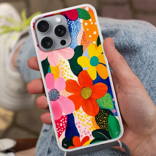 Bloemen - Kleurrijk - Stippen Hoesje iPhone 16 Pro Max met koord klein -sfeer3