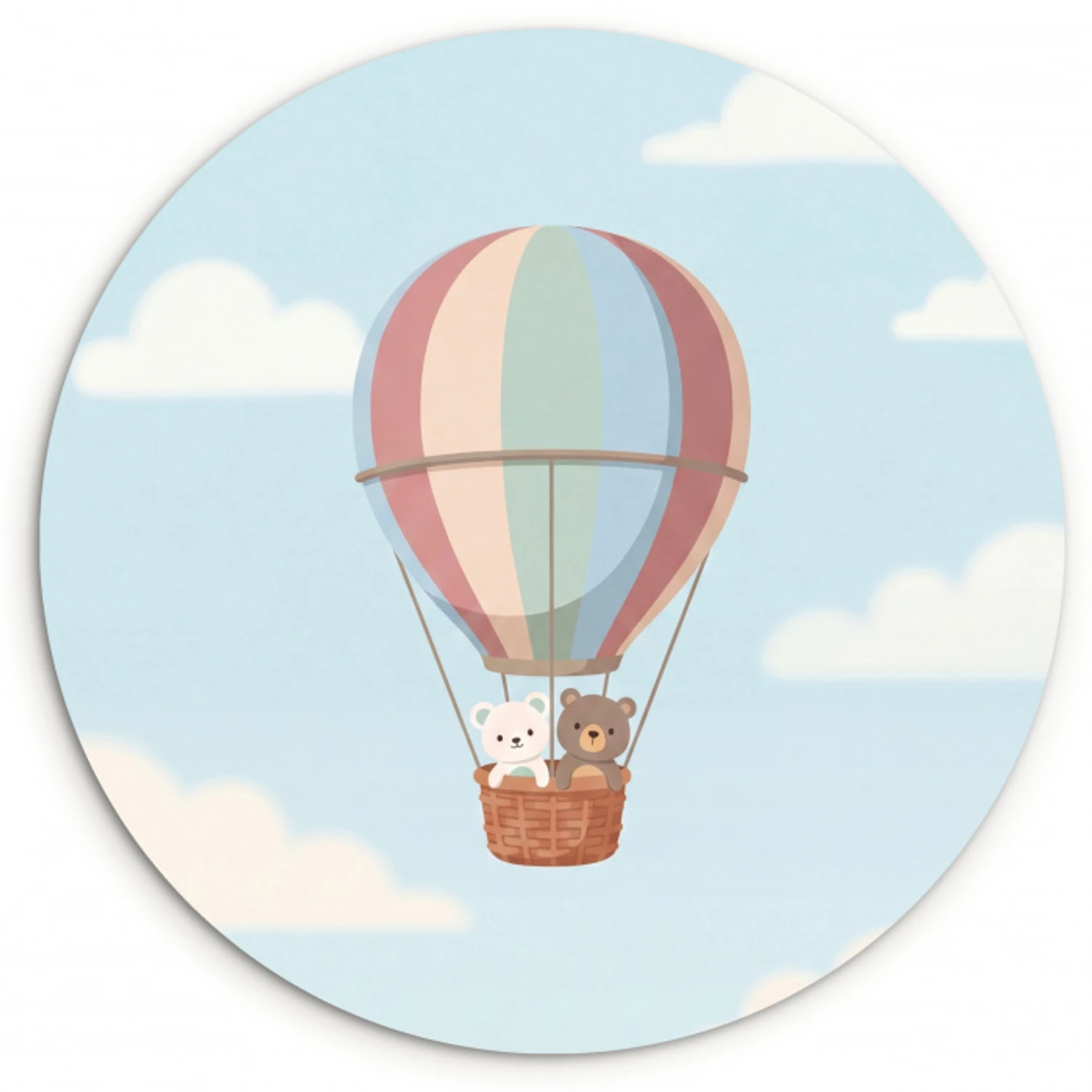 Luchtballon - Beren - Pastel Wandcirkel kunststof plaat 5mm dik klein -3d