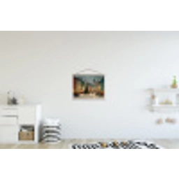 Kerstsfeer - Stadsplein - Kleurrijk textielposter latten blank klein -kinderkamer