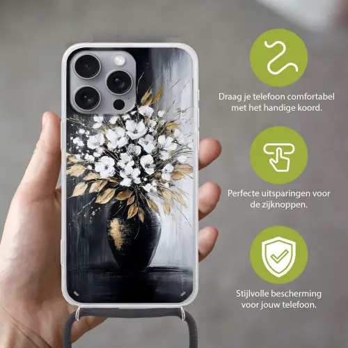 Bloemen - Wit - Vaas - Abstract Hoesje iPhone 16 Pro Max met koord klein -sfeer2_NL