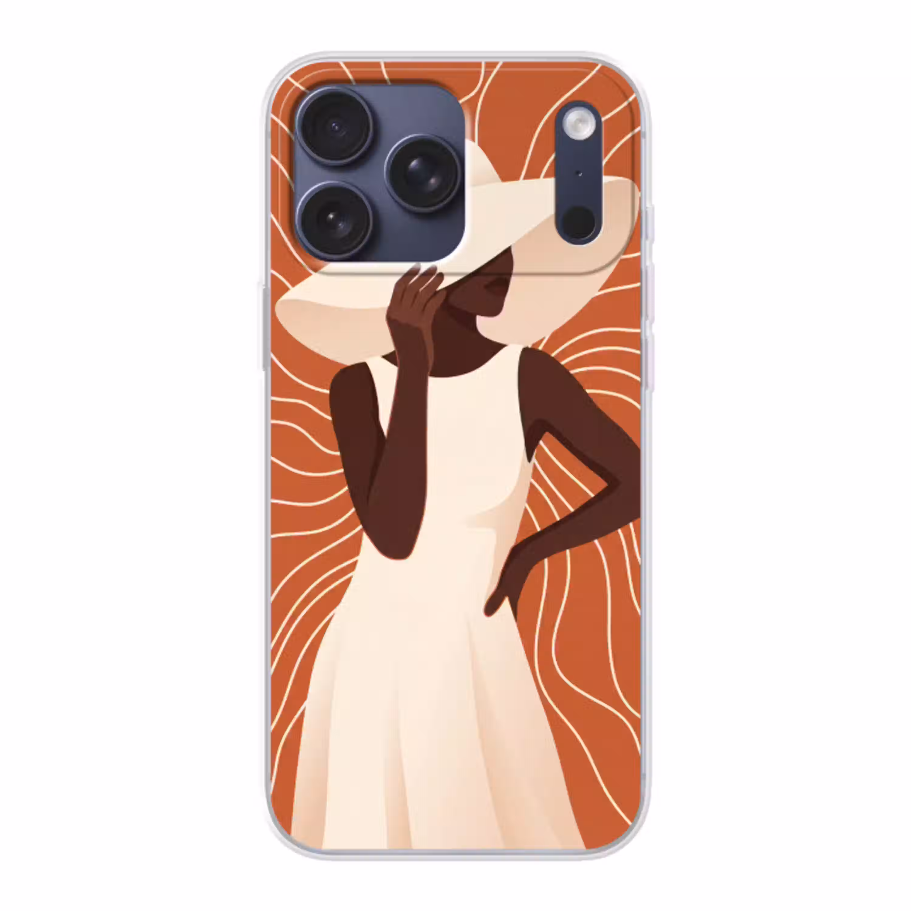 Vrouw - Hoed - Portret - Modern - Beige Telefoonhoesje iPhone 17 Pro Max klein -3d