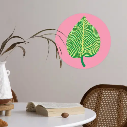Illustratie - Blad - Minimalistisch - Groen Wandcirkel behangsticker klein -sfeer3