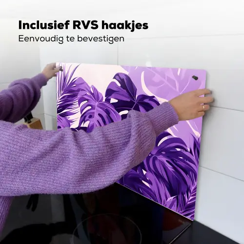 Bladeren - Paars - Tropisch - Abstract Inductie beschemer met haakjes klein -ky-ophangen-nl