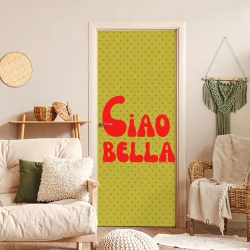Ciao bella - Rood - Groen - Stippen deurposter klein -sfeer2