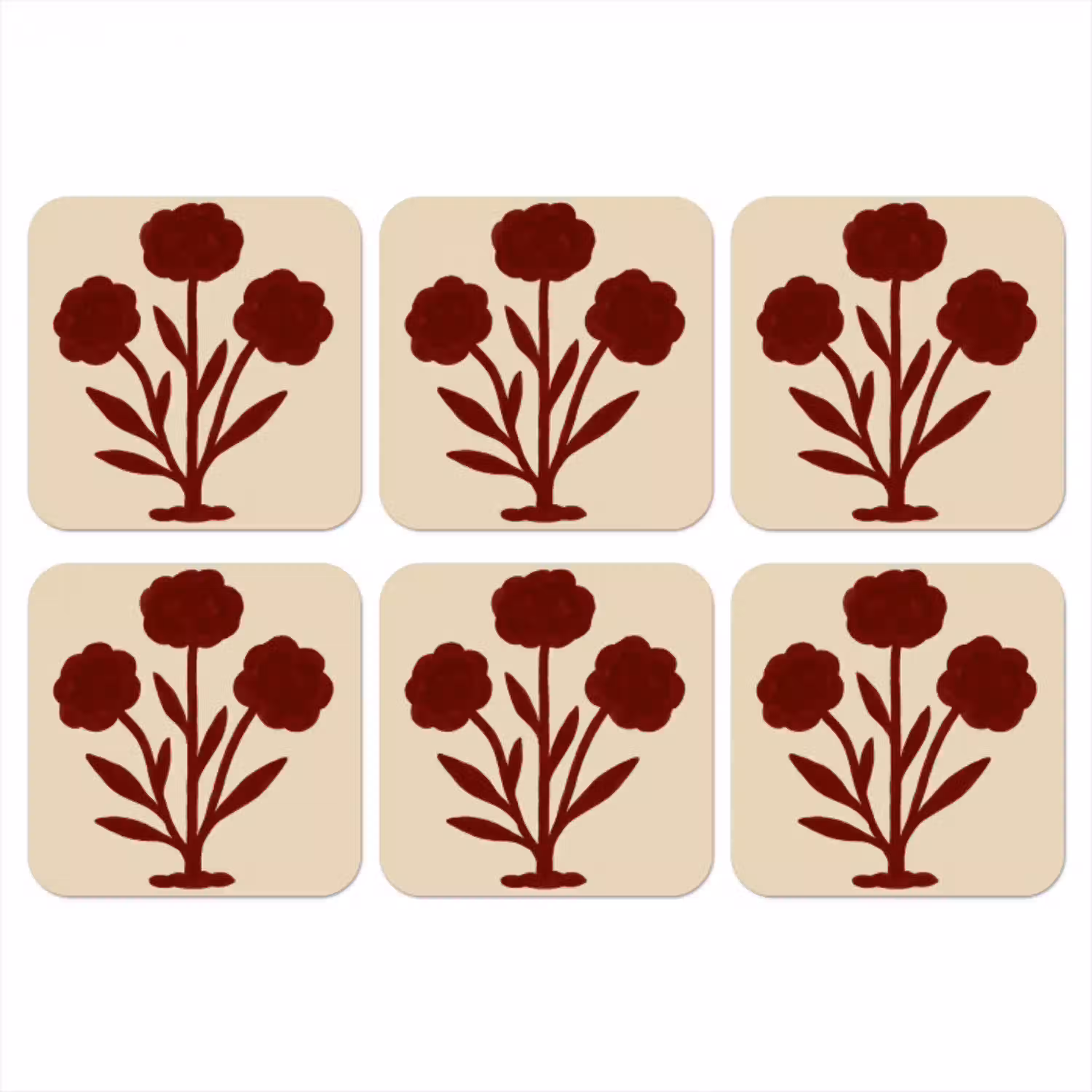 Bloemen - Bladeren - Rood - Minimalistisch onderzetter kurk middel -3d