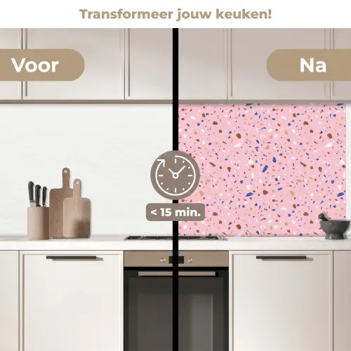 Terrazzo -  Patroon - Kleurrijk - Roze keuken achterwand 2 middel 871 -voor-na2_NL