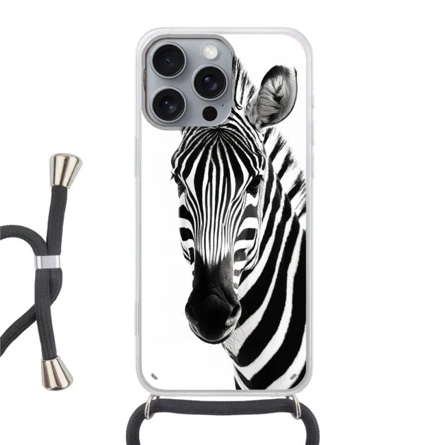 Telefoonhoesje met koord - Zebra - Close-up - Zwart - Strepen