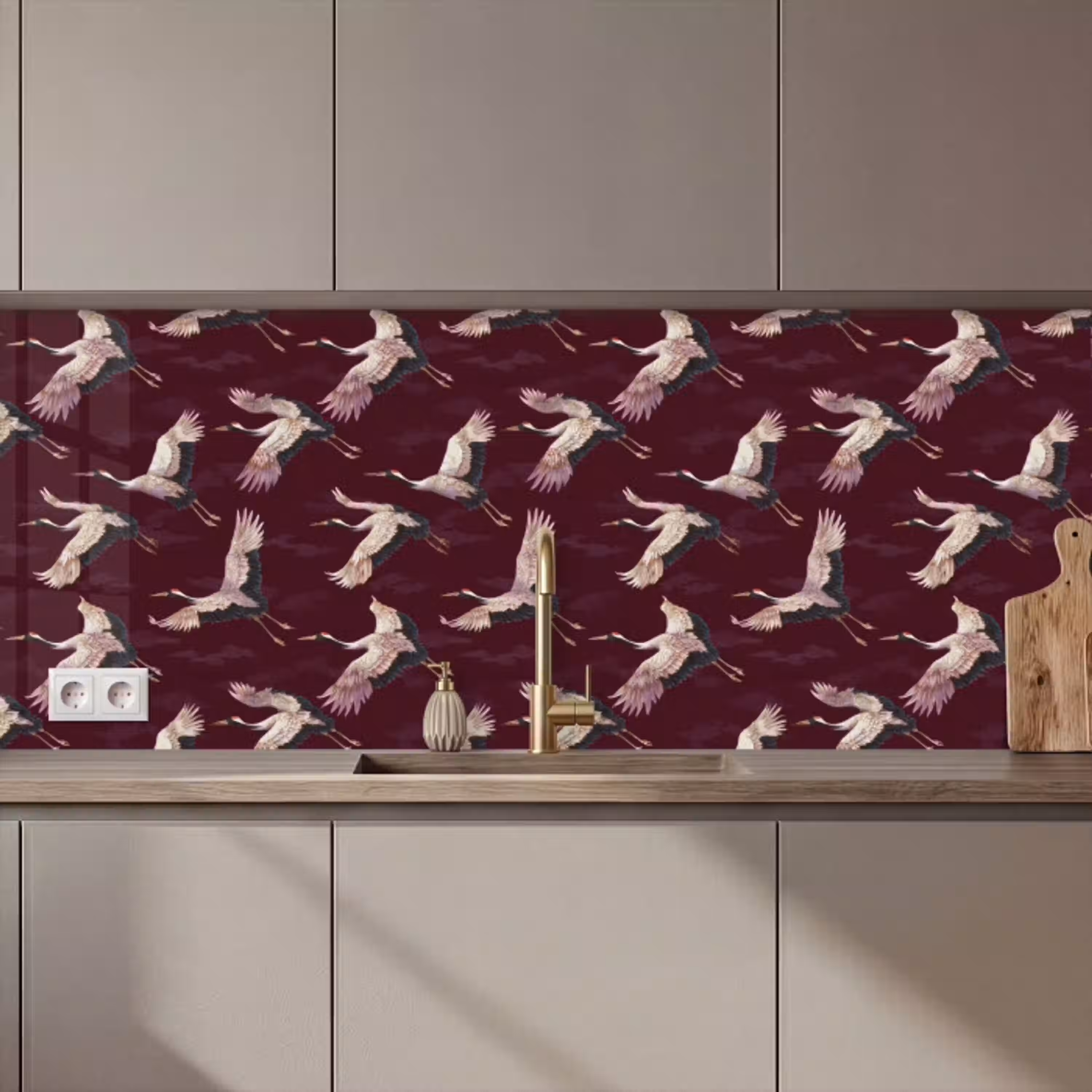 Kraanvogels - Klassiek - Bordeaux keuken achterwand 2 middel 871 zz_3dshopping