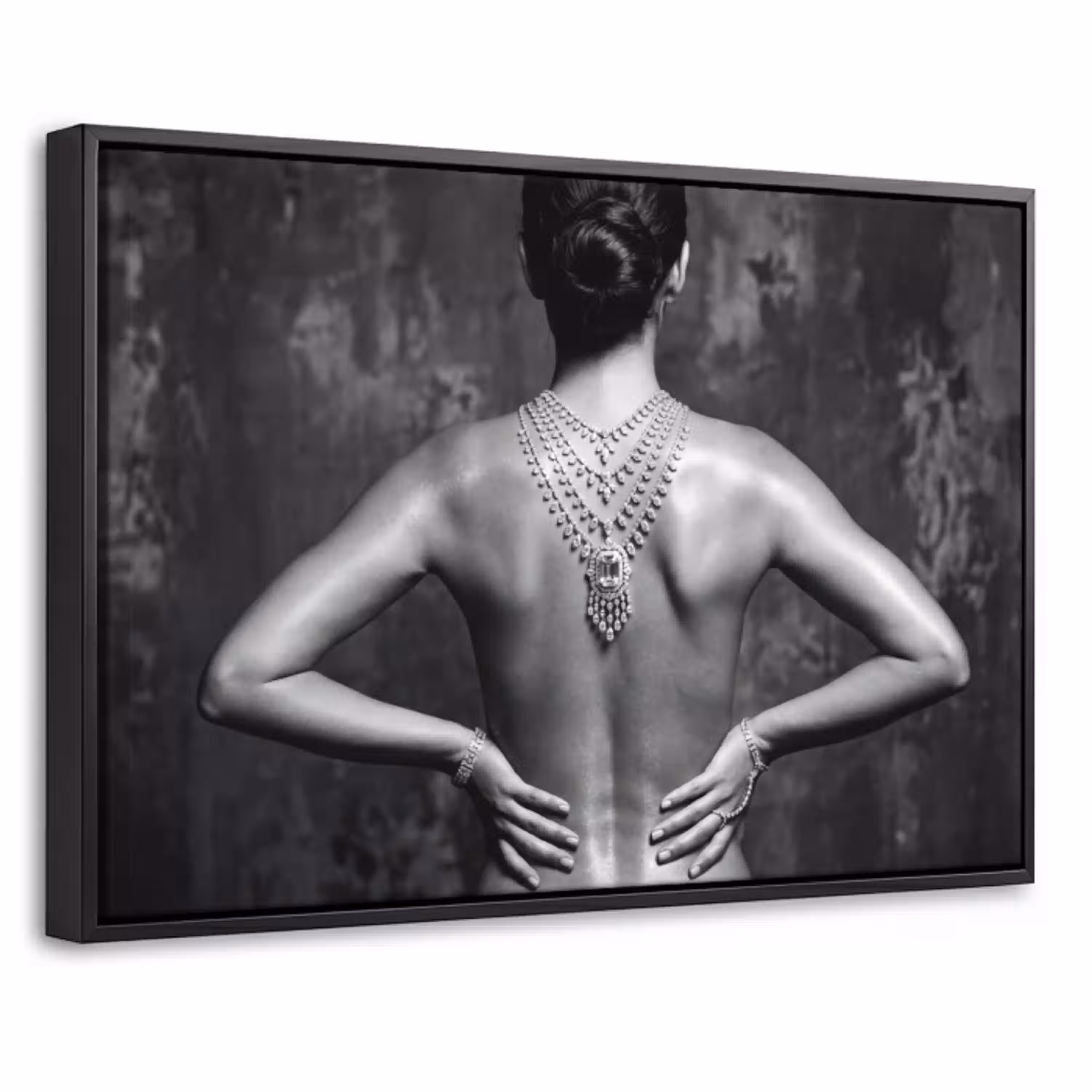 Rug - Ketting - Portret - Zwart - Wit - Glamour Canvas met baklijst klein -threedimensional_3d_global