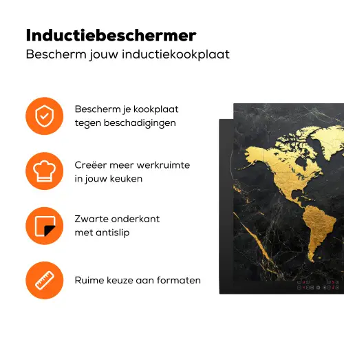 Wereldkaart - Goud - Marmer Inductie beschermer vinyl 3mm klein -zzzzzzz-td-ups