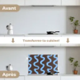 Kronkelende lijnen - Blauw - Bruin - Minimalistisch keuken achterwand spatscherm klein 900 -voor_na_FR