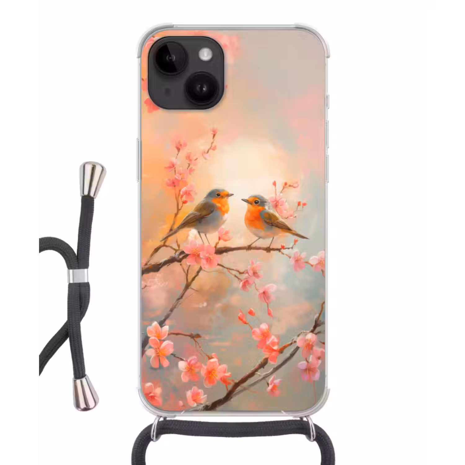 Telefoonhoesje crossbody - Roodborstjes - Sierlijk - Bloesemtak
