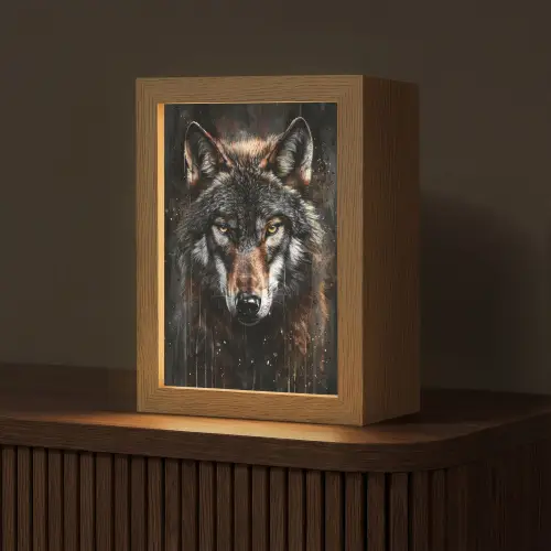 Dieren - Wolf - Portret - Zwart - Bruin Light Box met kabel (Tafellamp) klein -z3d_website