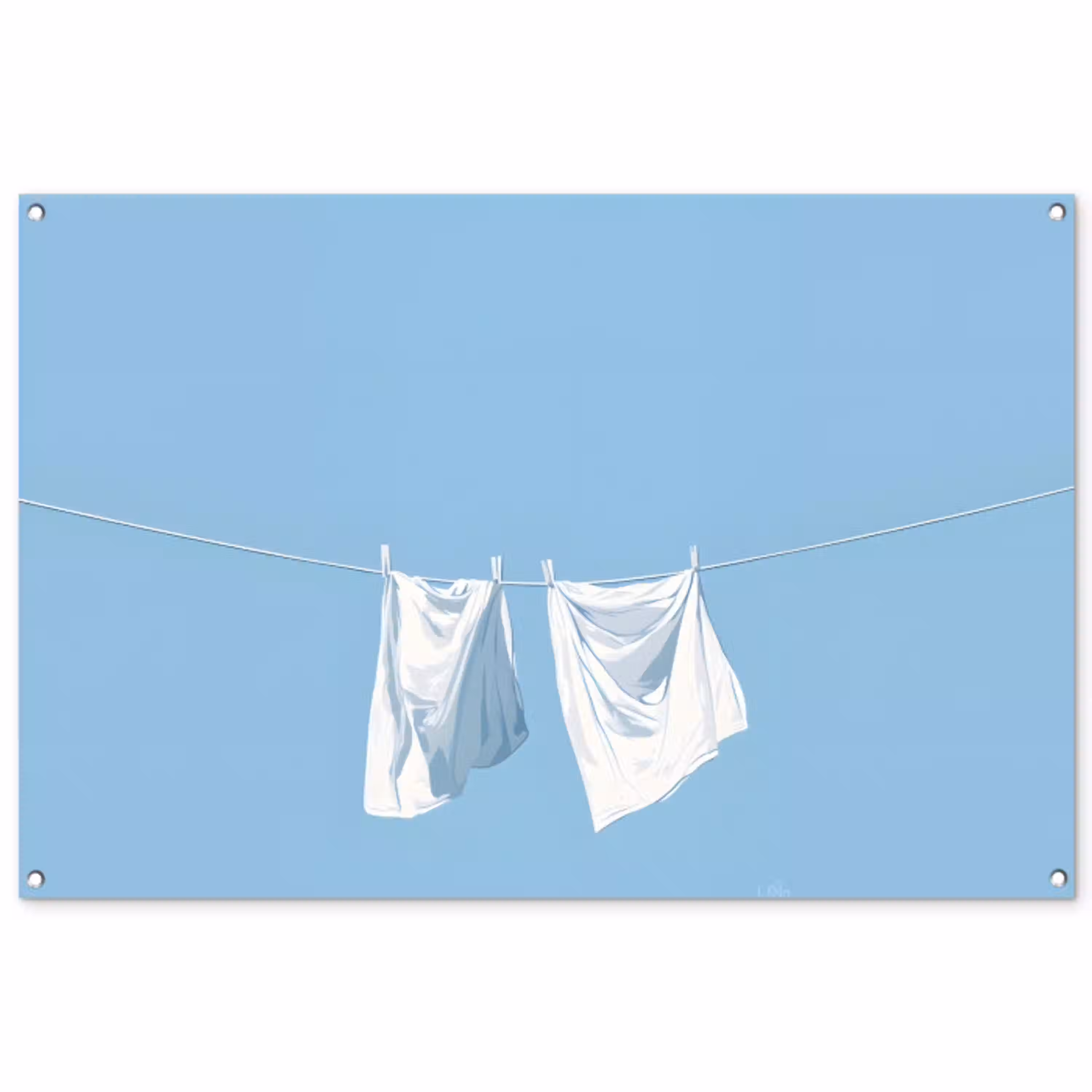 Lakens - Waslijn - Blauw - Minimalistisch tuinposter los doek groot -3d