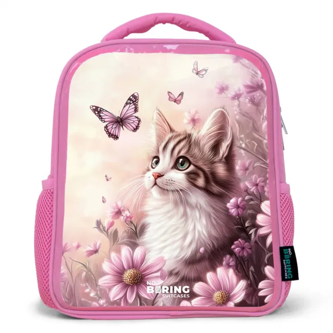 Rucksack Kind - Rosa - Katze - Lila - Schmetterlinge - Blumen