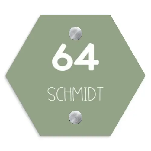 Effen olijfgroen - Modern Naambord Hexagon klein -3d