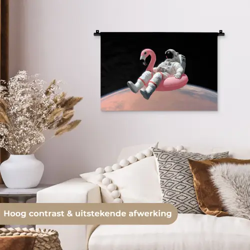 Astronaut - Flamingo - Zwemband - Roze Wandkleed katoen klein -sfeer1