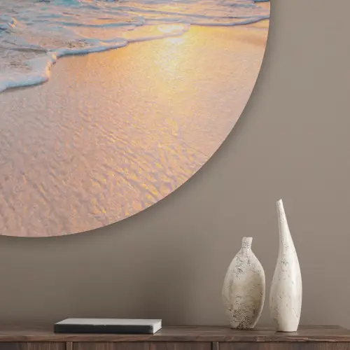 Zonsondergang - Strand - Zee - Zomer - Blauw Akoestische PET Vilt - Rond klein -sfeer5_closeup
