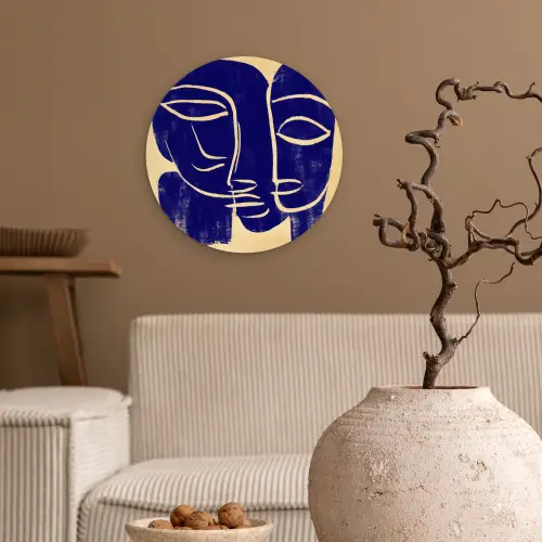 Okergeel - Blauw - Eenvoudige lijnen Wandcirkel kunststof plaat 5mm dik klein -sfeer1