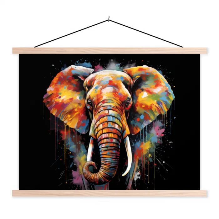 Olifant - Graffiti - Zwart - Dieren - Kleuren textielposter latten blank klein -3d